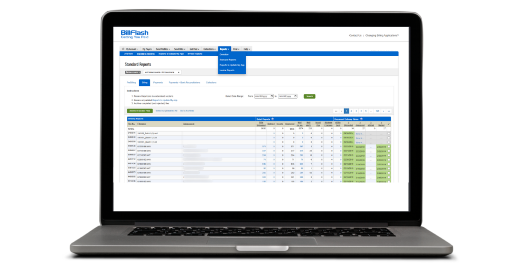 BillFlash Portal Reports section